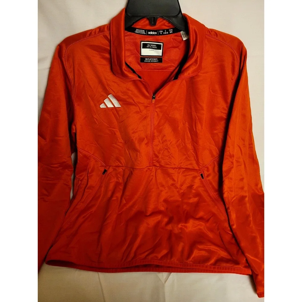 Adidas Men's Half-Zip Light Pullover Sweater - ORANGE - Medium-Elastic Waistband